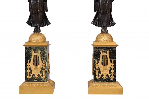 XIXe siècle - Paire de candélabres Empire aux cariatides
