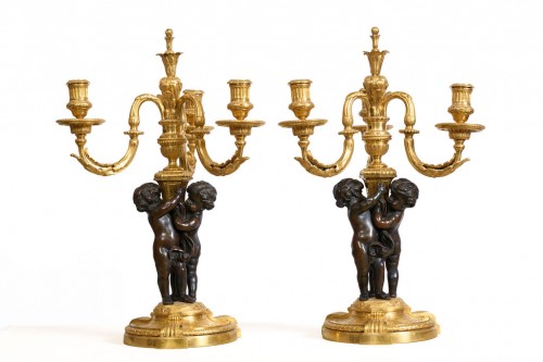 Paire de candélabres à trois bras et putti d'après Jean-Louis Prieur - Luminaires Style 