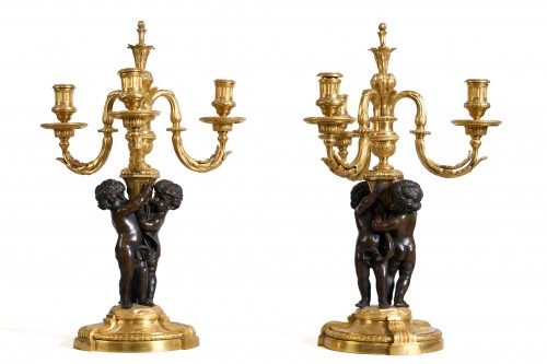 XIXe siècle - Paire de candélabres à trois bras et putti d'après Jean-Louis Prieur