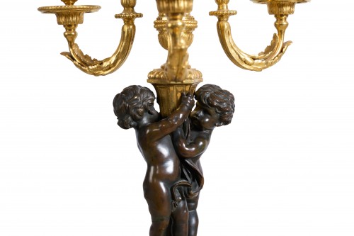 Paire de candélabres à trois bras et putti d'après Jean-Louis Prieur - 