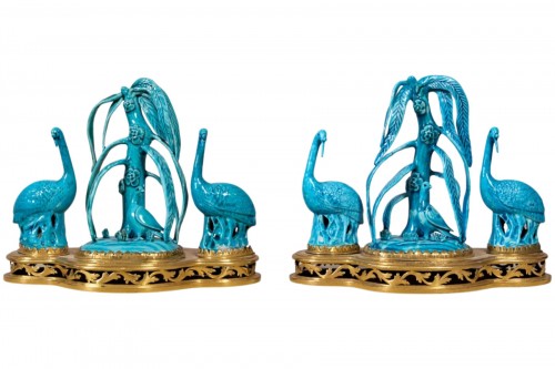 Paire de centres de table aux oiseaux