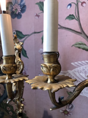 Antiquités - Pair of gilt bronze sconces