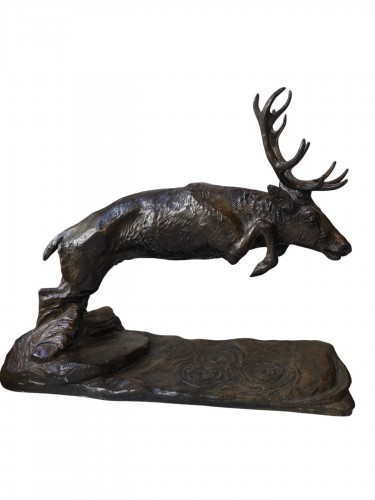 Cerf sautant au dessus de l'eau - Patrick Allain (1953-)