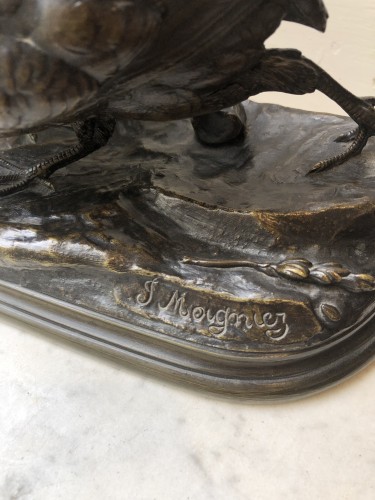 Duo de perdrix dans les hautes herbes, Jules Moigniez (1835-1894) - Sculpture Style 