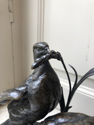 Sculpture Sculpture en Bronze - Duo de perdrix dans les hautes herbes, Jules Moigniez (1835-1894)