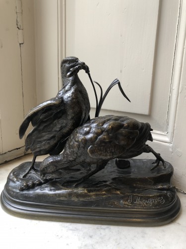 Duo de perdrix dans les hautes herbes, Jules Moigniez (1835-1894) - 