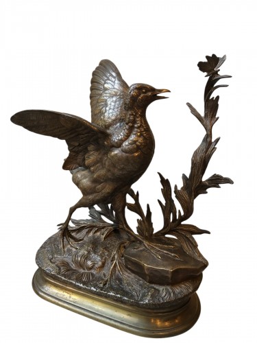 Perdrix ailes déployées avec papillon Jules Moigniez (1835-1894)