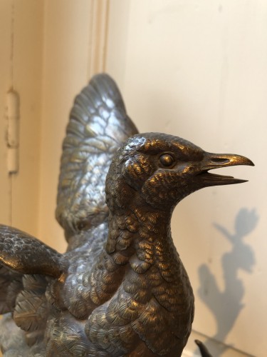 19th century - Partridge With Outstretched Wings And A Butterfly, By Jules Moigniez