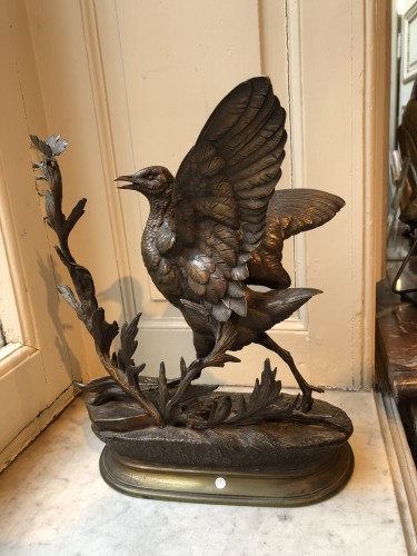 Antiquités - Partridge With Outstretched Wings And A Butterfly, By Jules Moigniez