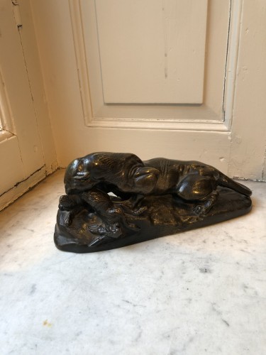 Antoine-Louis Barye (1795-1875),  leopard and hare - Sculpture Style 