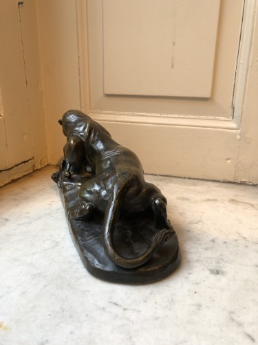 Antoine-Louis Barye (1795-1875),  leopard and hare - 