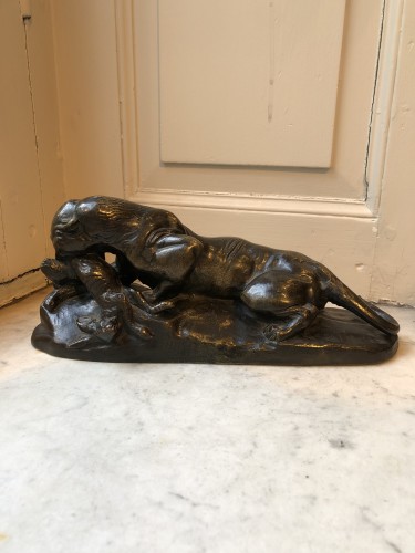 19th century - Antoine-Louis Barye (1795-1875),  leopard and hare