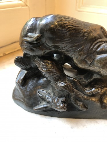 Antoine-Louis Barye (1795-1875),  leopard and hare - 