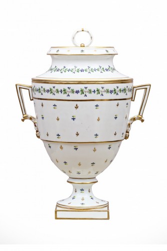 Rafraîchissoir en porcelaine à décor polychrome de barbeaux - Manufacture Dihl et Gué