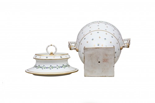 Rafraîchissoir en porcelaine à décor polychrome de barbeaux - Manufacture Dihl et Gué - Céramiques, Porcelaines Style 