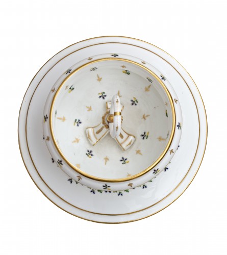 Antiquités - Rafraîchissoir en porcelaine à décor polychrome de barbeaux - Manufacture Dihl et Gué