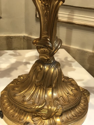 Antiquités - Paire de candélabres de style rocaille en bronze doré à 7 bras de lumière