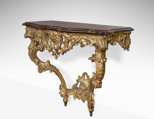 Console en bois doré et sculpté d'époque Louis XV - Mobilier Style Louis XV