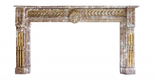 19th century sculpted and gilded marble fire mantle