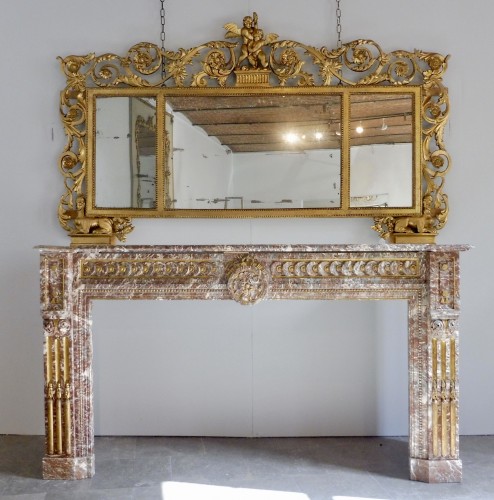 19th century sculpted and gilded marble fire mantle - 
