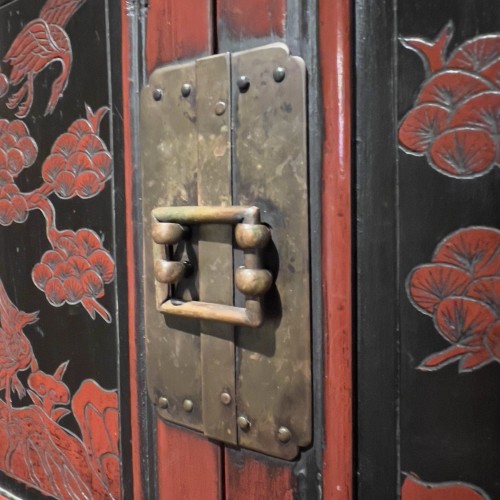 Asian Works of Art  - Lacquered wood three-tier cabinet, Korea 19th century