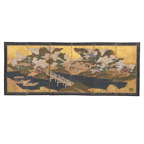 Japan, folding screen, cherry blossom in a park, 19th century.