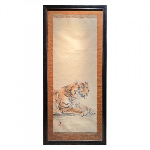 Ohashi Suiseki,  Resting tiger, watercolor on silk, circa 1900