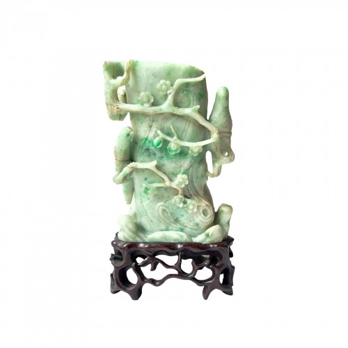 Pot à pinceaux en jade sculpté, Chine dynastie Qing