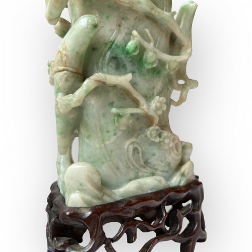 Antiquités - Pot à pinceaux en jade sculpté, Chine dynastie Qing