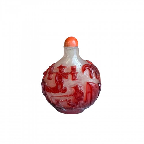 A ruby red overlay glass snuff bottle, Four noble occupations, early