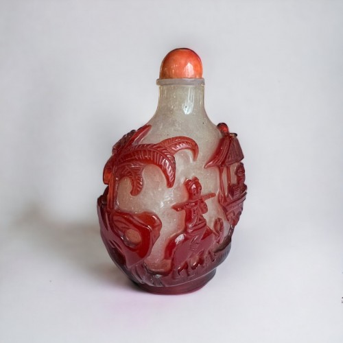 19th century - A ruby red overlay glass snuff bottle, Four noble occupations, early