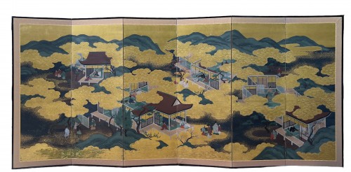 Le Dit du Genji, Paravent à six feuilles - Japon 19e siècle