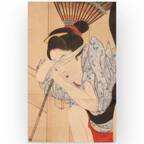 Asian Works of Art  - Japan, Woman jumping from the balcony of Kiyomizu-dera   Edo period