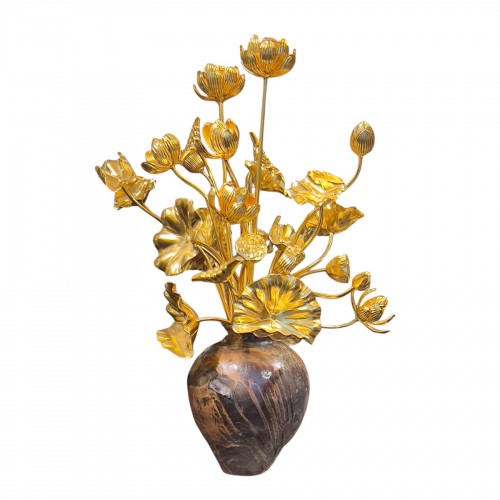 Set of 26 gilded wood lotus flowers and leaves, Japan, Showa period