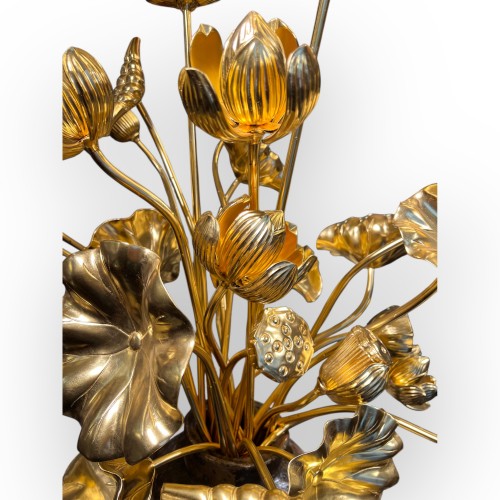 Set of 26 gilded wood lotus flowers and leaves, Japan, Showa period - 