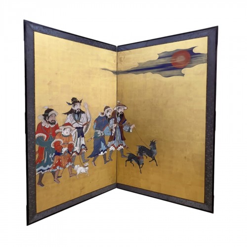 Paravent à deux feuilles, Les marchands Chinois, Japon époque Edo