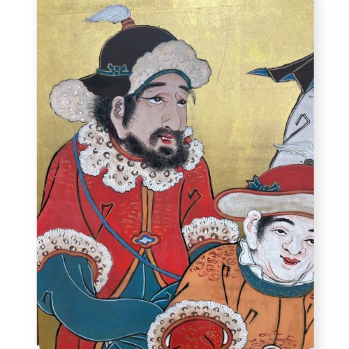 XIXe siècle - Paravent à deux feuilles, Les marchands Chinois, Japon époque Edo