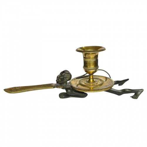 Portable candlestick, Demon, Bronze, 19th century 
