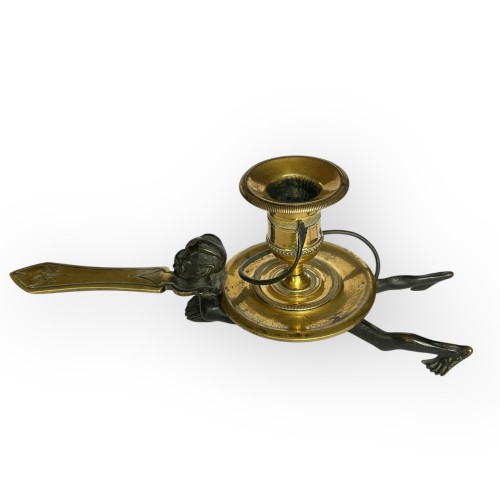 Antiquités - Portable candlestick, Demon, Bronze, 19th century 