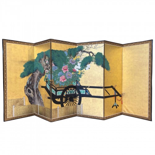 Paravent japonais, Char fleuri, fin de l’époque Edo XIXe siècle
