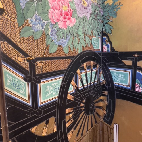Paravent japonais, Char fleuri, fin de l’époque Edo XIXe siècle - 