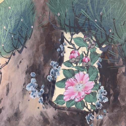Antiquités - Paravent japonais, Char fleuri, fin de l’époque Edo XIXe siècle
