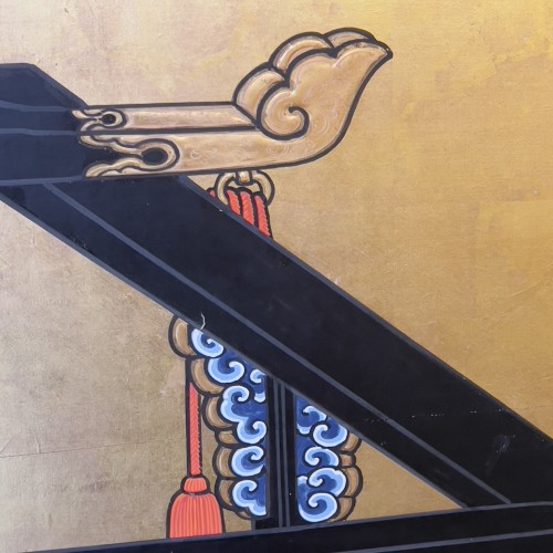 Antiquités - Paravent japonais, Char fleuri, fin de l’époque Edo XIXe siècle
