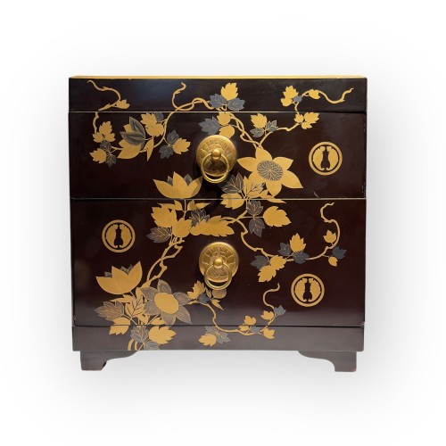 Antiquités - Kyodai, miror holdern Black and gold lacquer, Japan Edo period