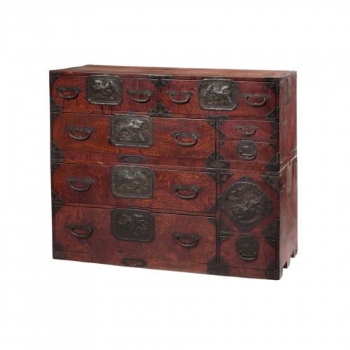 Large Isho Kasane-dansu with Karashishi Ironwork, Sendai, Japan 19th Century