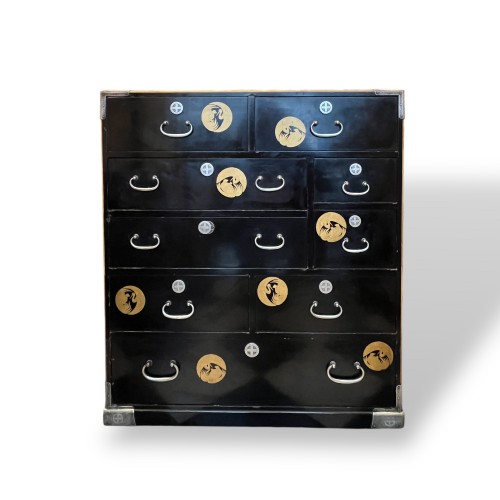 Japanese lacquer tansu with silver fittings, Shimazu Ka Mon 19th century  - Asian Works of Art Style 