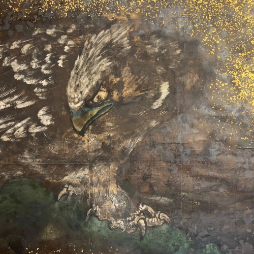 Asian Works of Art  - Majestic Eagle on a Gold-Sprinkled Ground Soga School late Momoyama / earl