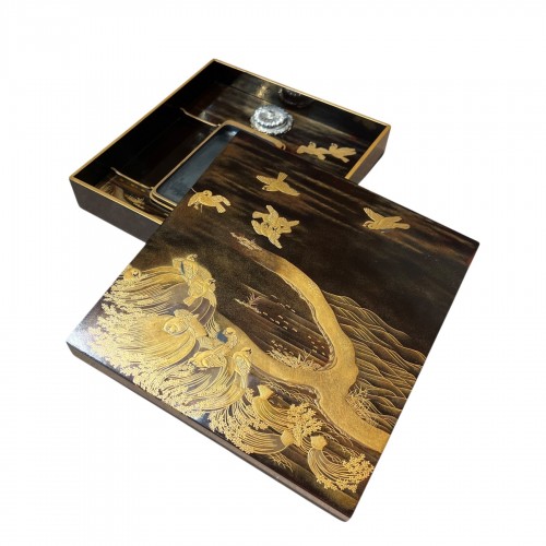 Suzuribako, laque à décor de moineaux au bord de l’eau, Japon fin Edo-début Meiji