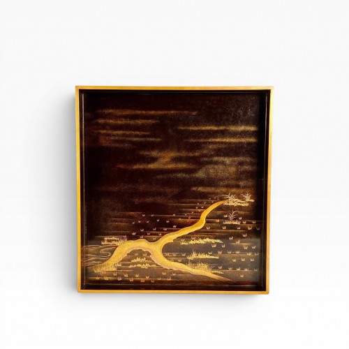 19th century - Suzuribako lacquer writing box with sparrows by the water’s edge, Japan late Edo-Meiji