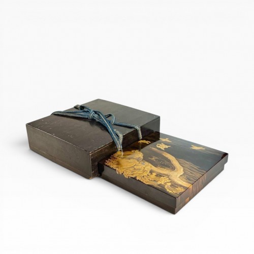 Suzuribako lacquer writing box with sparrows by the water’s edge, Japan late Edo-Meiji - 